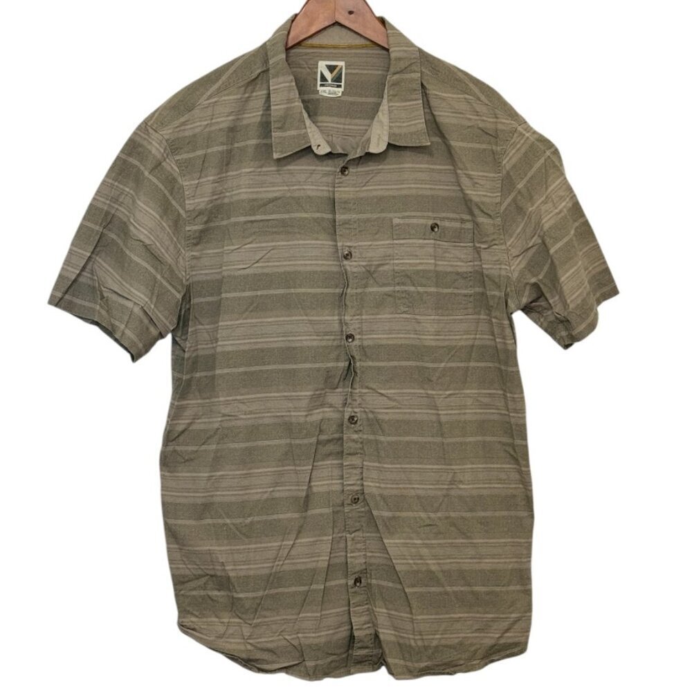 Voyager Shirt Men's Size 2XL Tan Green Short Sleeve Striped Pocket Collar